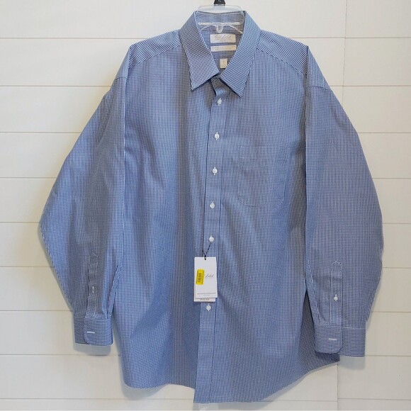 Roundtree & Yorke Advanced Gold Label Gingham Shirt Men's 18/34-35 No Iron NEW! - Picture 2 of 10